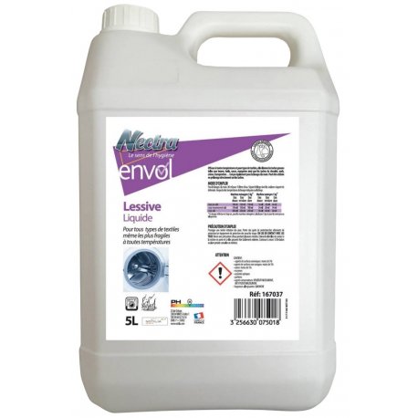 Lessive liquide concentrée tous textiles ENVOL NECTRA - Bidon de 5L