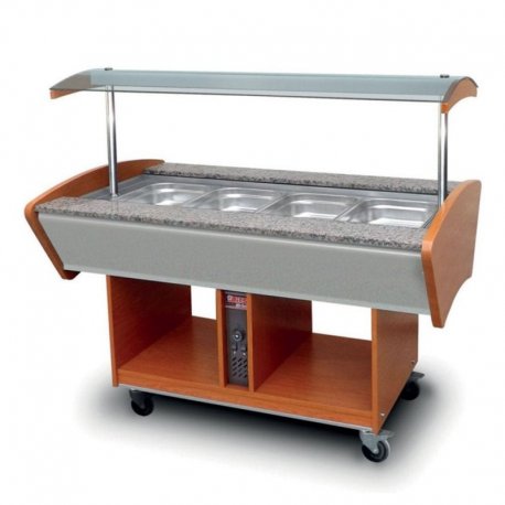 Buffet chaud central sur roulettes - Coloris noyer avec tablette granit - Furnotel BBM4GN