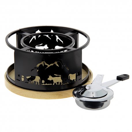 Réchaud à fondue motif vache forgé noir Ø 21 cm - Savoyard