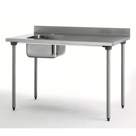 Table du chef adossée - 1 bac gauche 400x400 mm - sans étagère - 1200x700x900 mm