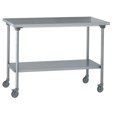 Table centrale inox avec étagère - avec roulettes - 1200x700x900 mm