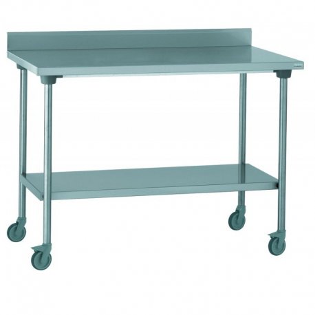 Table adossée inox avec étagère - avec roulettes - 1200x700x900 mm