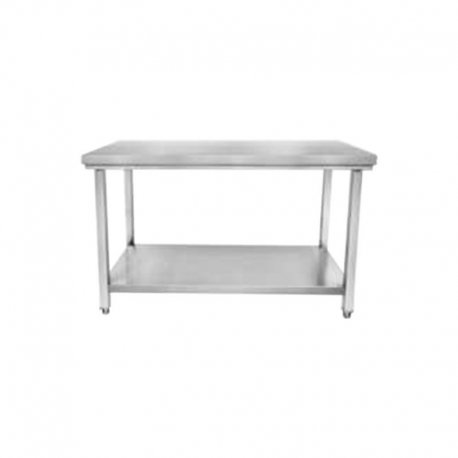 Table centrale en inox - avec étagère pieds carrés -1800x700x850/900 mm