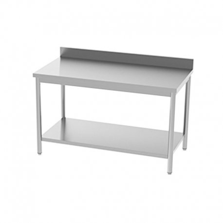 Table adossée en inox - avec étagère - dosseret 100x20 mm - 800x700x850/900 mm